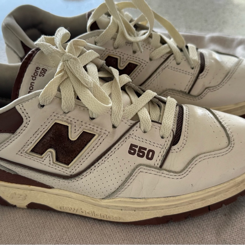 New Balance 550 Cream and Brown Sneakers